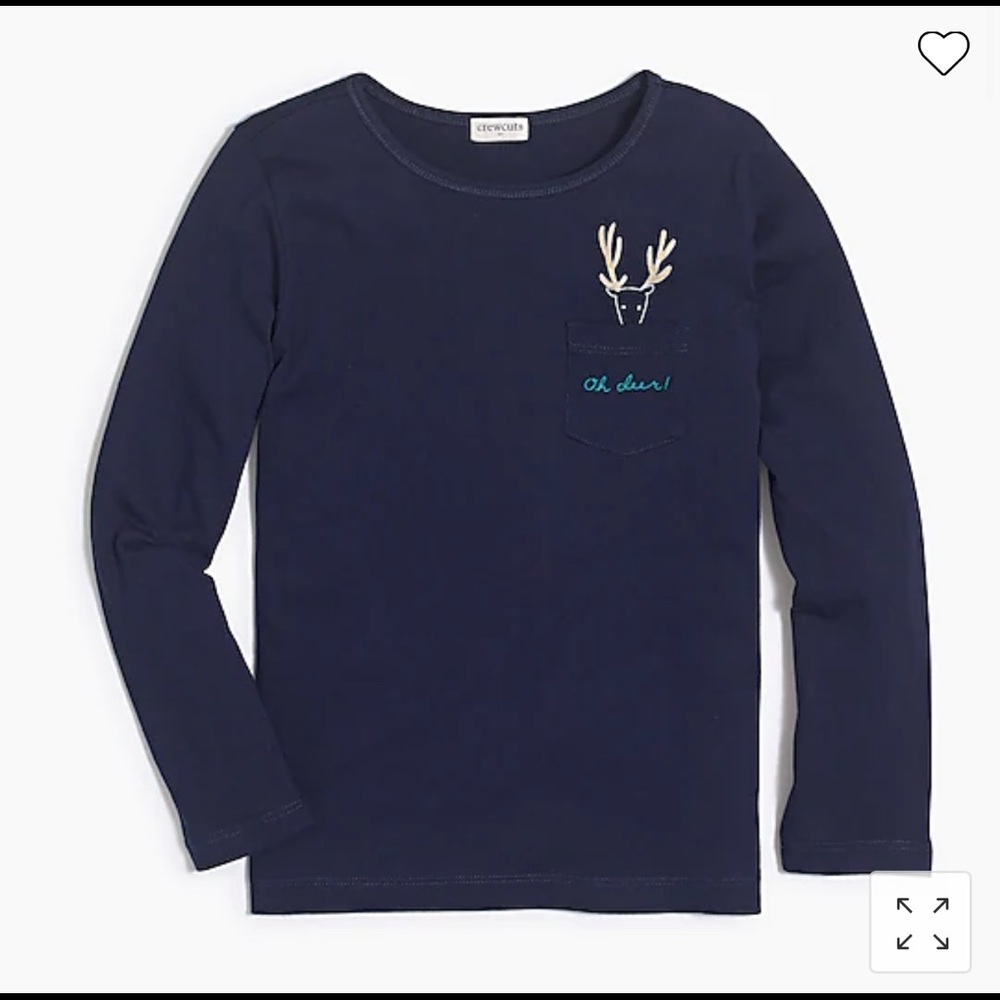 J CREW Girls' long-sleeve Oh Deer pocket graphic tee